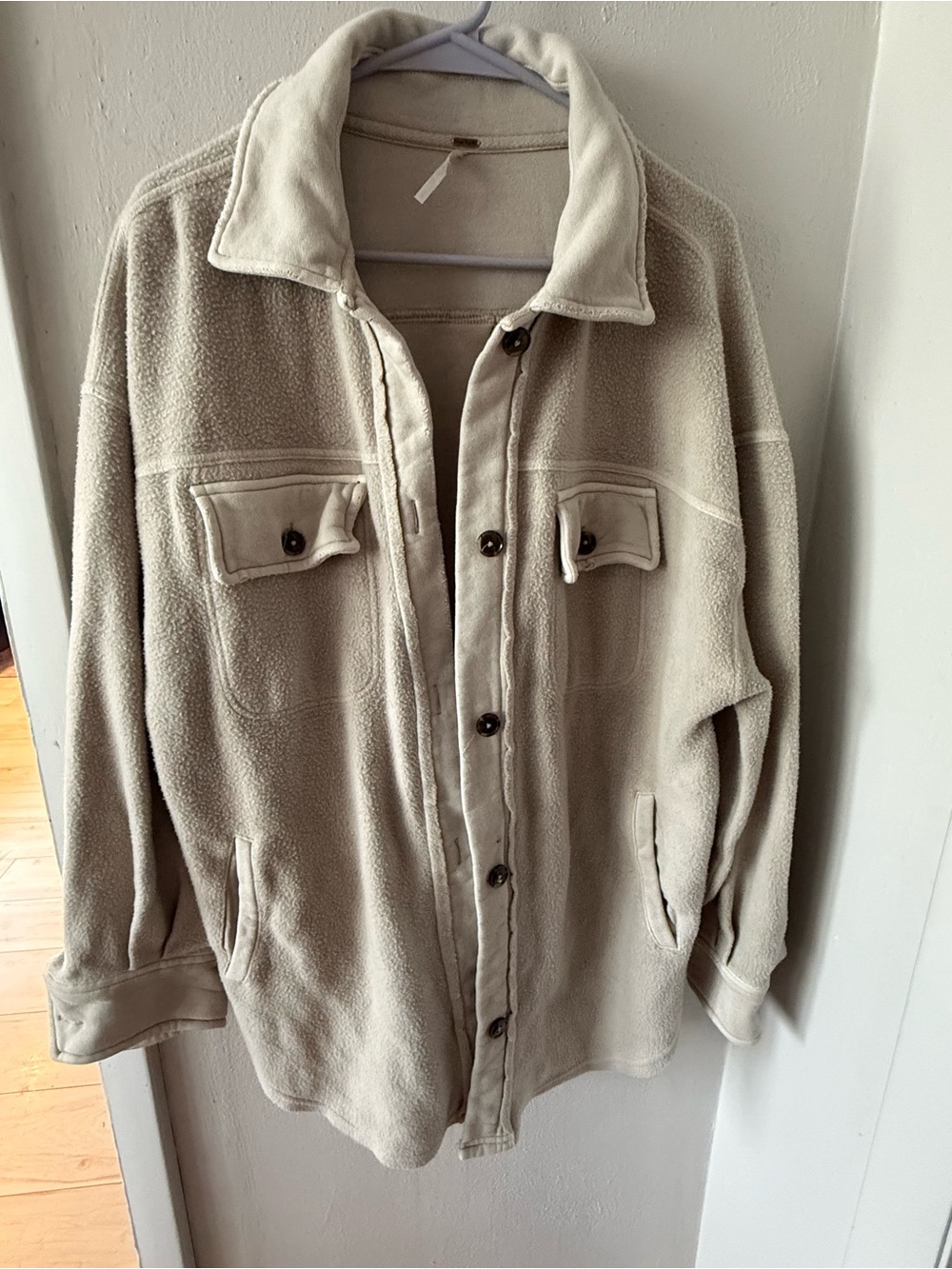 Free People (s) Cream Button-Front Fleece Shirt Jacket